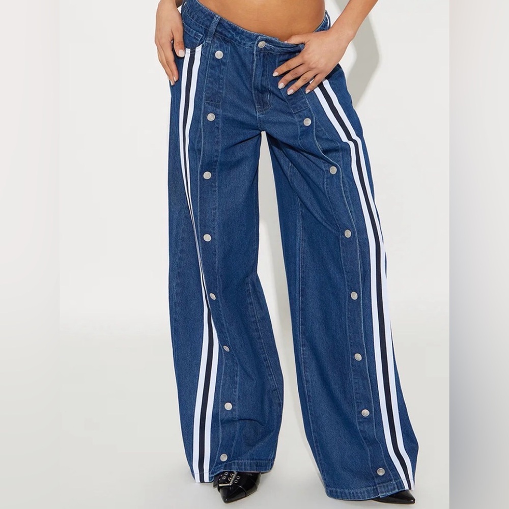 Blue Denim Snap Button Track Pants - Picture 2 of 2